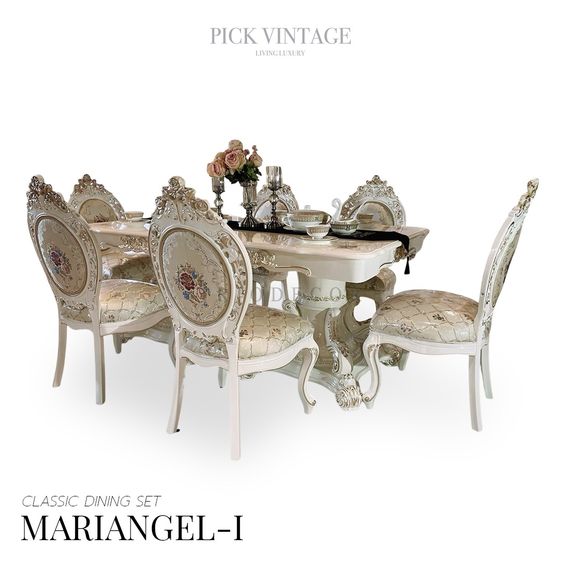 อื่นๆ ไม้ ขาว MARIANGEL-I DINING SET ชุดโต๊ะอาหารสไตล์หลุยส์ 8ที่นั่ง PEARLESCENT WHITE SERIES รุ่น  มาเรียนเกล-1