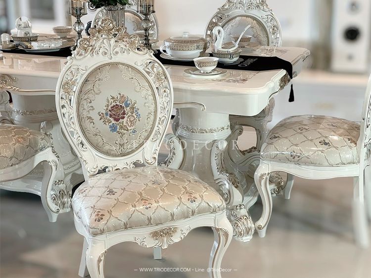 MARIANGEL-I DINING SET ชุดโต๊ะอาหารสไตล์หลุยส์ 8ที่นั่ง PEARLESCENT WHITE SERIES รุ่น  มาเรียนเกล-1 รูปที่ 7