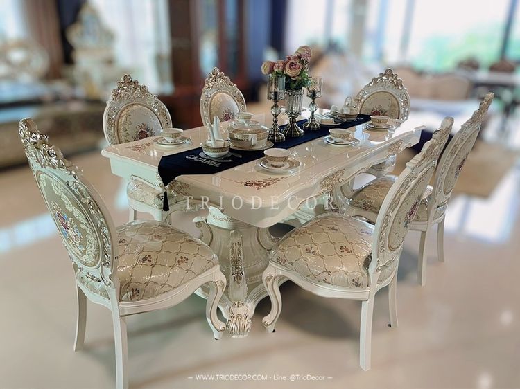 MARIANGEL-I DINING SET ชุดโต๊ะอาหารสไตล์หลุยส์ 8ที่นั่ง PEARLESCENT WHITE SERIES รุ่น  มาเรียนเกล-1 รูปที่ 12