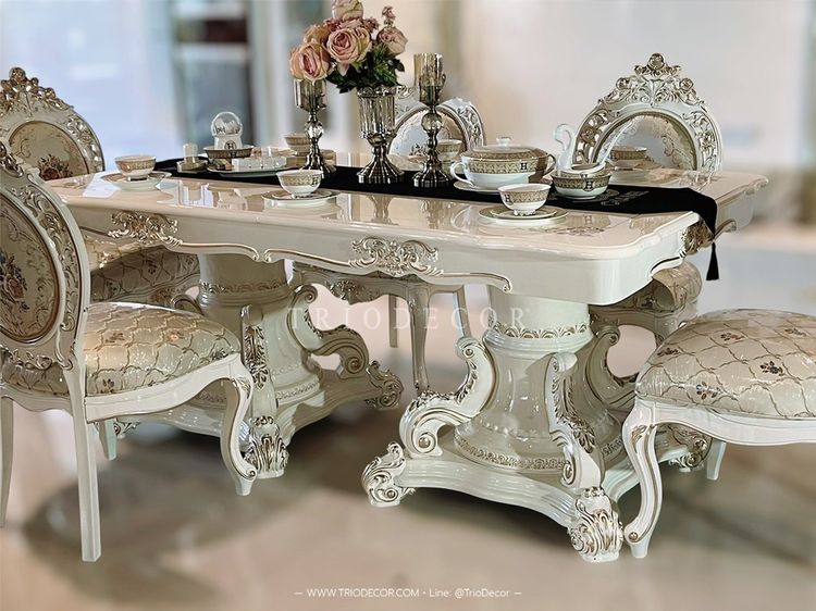 MARIANGEL-I DINING SET ชุดโต๊ะอาหารสไตล์หลุยส์ 8ที่นั่ง PEARLESCENT WHITE SERIES รุ่น  มาเรียนเกล-1 รูปที่ 2