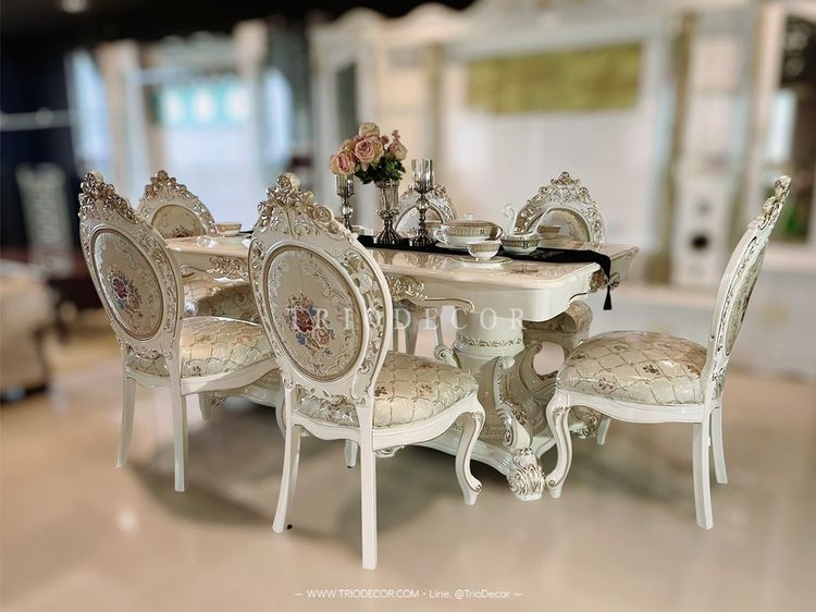 MARIANGEL-I DINING SET ชุดโต๊ะอาหารสไตล์หลุยส์ 8ที่นั่ง PEARLESCENT WHITE SERIES รุ่น  มาเรียนเกล-1 รูปที่ 5