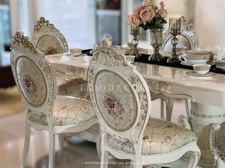 MARIANGEL-I DINING SET ชุดโต๊ะอาหารสไตล์หลุยส์ 8ที่นั่ง PEARLESCENT WHITE SERIES รุ่น  มาเรียนเกล-1 รูปที่ 6