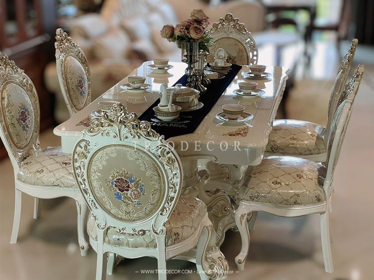 MARIANGEL-I DINING SET ชุดโต๊ะอาหารสไตล์หลุยส์ 8ที่นั่ง PEARLESCENT WHITE SERIES รุ่น  มาเรียนเกล-1 รูปที่ 14