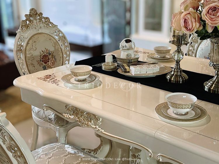 MARIANGEL-I DINING SET ชุดโต๊ะอาหารสไตล์หลุยส์ 8ที่นั่ง PEARLESCENT WHITE SERIES รุ่น  มาเรียนเกล-1 รูปที่ 3