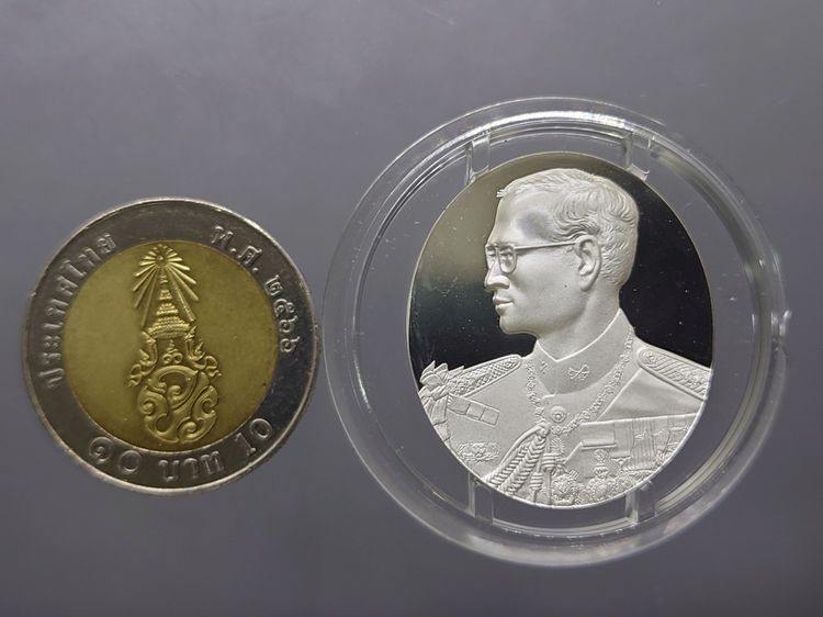 เหรียญรัชกาลที่9 ฮูกานิน เนื้อเงินสวิส .999 ขัดเงา ที่ระลึกสร้างพระมหาธาตุเจดีย์ภักดีประกาศ ปี2539 รูปที่ 5