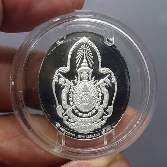 เหรียญรัชกาลที่9 ฮูกานิน เนื้อเงินสวิส .999 ขัดเงา ที่ระลึกสร้างพระมหาธาตุเจดีย์ภักดีประกาศ ปี2539 รูปที่ 4