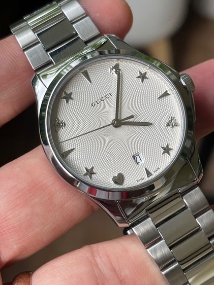 GUCCI G Timeless 38 mm Quartz Steel Men’s Watch YA1264028 Silver Dial  รูปที่ 11