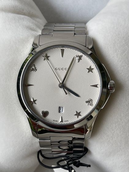 เงิน GUCCI G Timeless 38 mm Quartz Steel Men’s Watch YA1264028 Silver Dial 