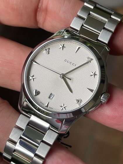 GUCCI G Timeless 38 mm Quartz Steel Men’s Watch YA1264028 Silver Dial  รูปที่ 10
