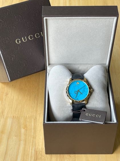 GUCCI G Timeless Coral Blue Dial Leather Strap Men’s Watch 38 mm YA126462 รูปที่ 3