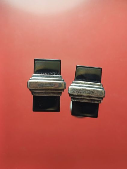 คัฟลิงค์ (Cufflinks) เนื้อเงินสเตอร์ลิง ประดับนิล งานนอก ของเก่า หรูหราหายากกกส์ รูปที่ 2