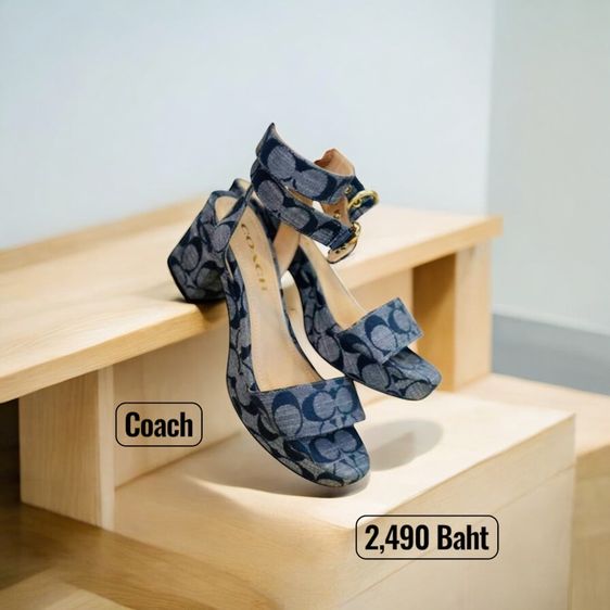 รองเท้าส้นสูง ฟ้า ผ้า UK 6 | EU 39 1/3 | US 7.5 อื่นๆ รองเท้าCoach👡ของแท้ ลายCยีนส์ สวยๆ