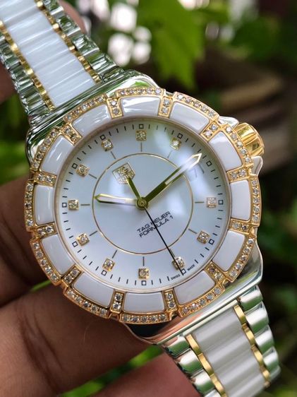 ขาว Tag Heuer Tag​ Heuer​ ​F1Quartz 2k Gold White Ceramic Full Diamond White Dial WAH1221(36mm.)🇨🇭🇨🇭
 