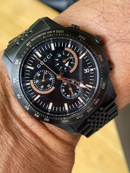 GUCCI G Timeless Chronograph Watch Swiss Quartz Watch All Black YA126260 รูปที่ 18