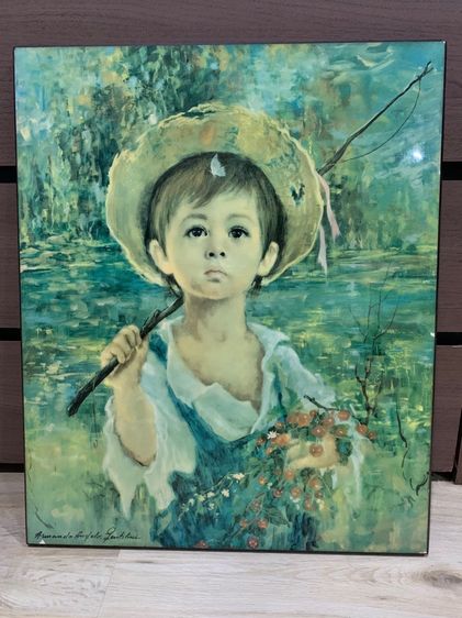 รูปติดผนัง ภาพตกแต่งบ้าน Armando Gentlini Print Little Fishman Boy Large Framed Vintage Print 1970s