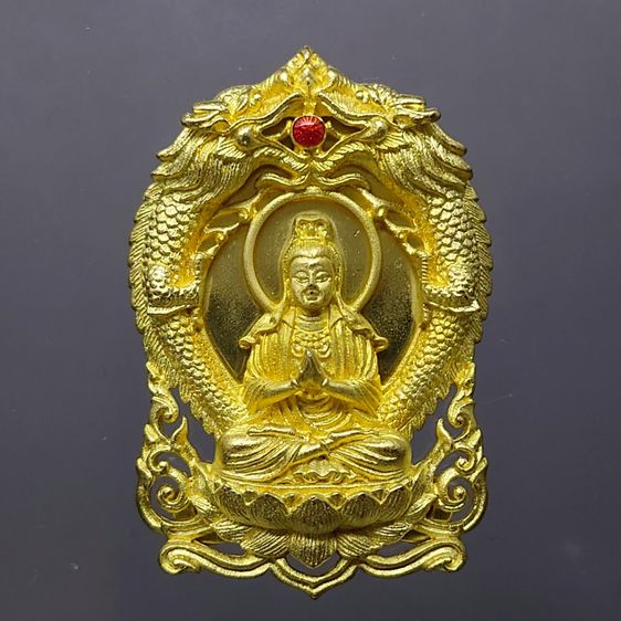 เหรียญฉลุลายยกองค์ พระโพธิสัตว์อวโลกิเตศวร เจ้าแม่กวนอิม มังกรคู่ เนื้อบรอนซ์นอก ชุบทอง รุ่นทรงประทานพร วัดบวรนิเวศวิหาร ปี2555 พร้อมตลับเดิ รูปที่ 3