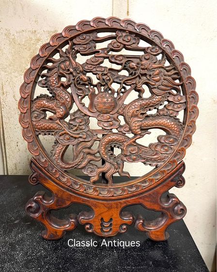 ลับแล แผ่นไม้แกะสลัก มังกรคู่สะสมA1