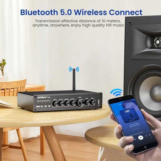 AiYiMA A09 เครื่องขยายเสียงซับวูฟเฟอร์ อัพเกรด TPA3116 HiFi บลูทูธ 5.0 5.1 50Wx6 รูปที่ 9