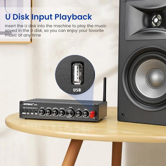 AiYiMA A09 เครื่องขยายเสียงซับวูฟเฟอร์ อัพเกรด TPA3116 HiFi บลูทูธ 5.0 5.1 50Wx6 รูปที่ 7