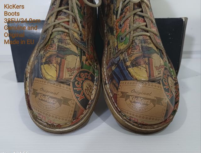 KicKers Boots, Women's 38EU(24.0cm) Genuine and Original ของแท้ มือ 2 สภาพเยี่ยม,รองเท้า KicKers หนังแท้ปั้มลายสี Multicolor พื้นเต็ม สวยมาก รูปที่ 7