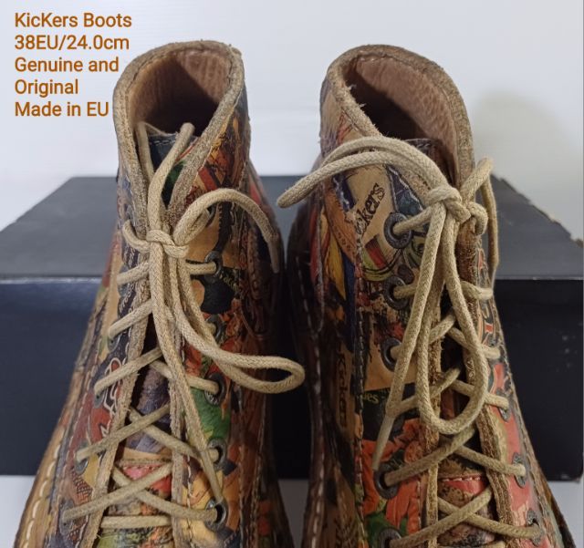 KicKers Boots, Women's 38EU(24.0cm) Genuine and Original ของแท้ มือ 2 สภาพเยี่ยม,รองเท้า KicKers หนังแท้ปั้มลายสี Multicolor พื้นเต็ม สวยมาก รูปที่ 8