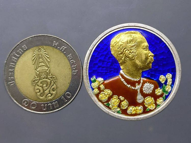 เหรียญรัชกาลที่ 5 หลังพระนารายณ์ทรงครุฑ เนื้อเงินลงยา หน้าทองคำแท้ วัดแหลมแค ปี2536 พร้อมกล่องเดิม รูปที่ 6