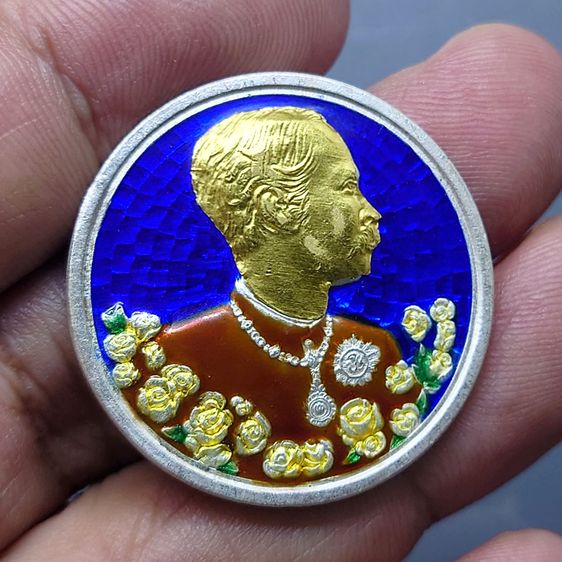 เหรียญรัชกาลที่ 5 หลังพระนารายณ์ทรงครุฑ เนื้อเงินลงยา หน้าทองคำแท้ วัดแหลมแค ปี2536 พร้อมกล่องเดิม รูปที่ 5