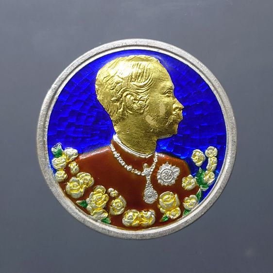 เหรียญรัชกาลที่ 5 หลังพระนารายณ์ทรงครุฑ เนื้อเงินลงยา หน้าทองคำแท้ วัดแหลมแค ปี2536 พร้อมกล่องเดิม รูปที่ 3