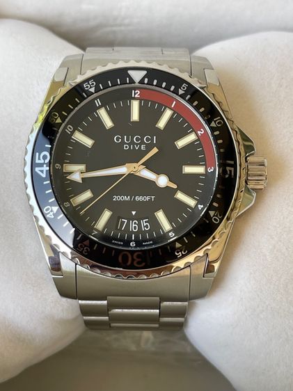 ดำ GUCCI Dive 45 mm Stainless Steel Black Dial Men’s 's Quartz Watch YA136302