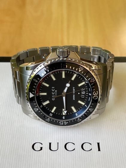 GUCCI Dive 45 mm Stainless Steel Black Dial Men’s 's Quartz Watch YA136302 รูปที่ 7