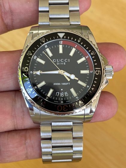 GUCCI Dive 45 mm Stainless Steel Black Dial Men’s 's Quartz Watch YA136302 รูปที่ 9