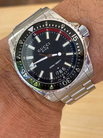 GUCCI Dive 45 mm Stainless Steel Black Dial Men’s 's Quartz Watch YA136302 รูปที่ 18
