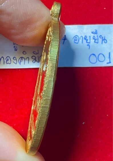หลวงปู่สี วัดเขาถ้ำบุญนาค นครสวรรค์ เหรียญอายุยืนอายุ 125 ปี พ.ศ.2517 พิมพ์ครึ่งองค์ เนื้อทองคำ มีจารมือ รูปที่ 2
