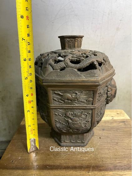 กระถาง กำยาน มังกร หกเหลี่ยม ทองเหลือง สะสม รูปที่ 16