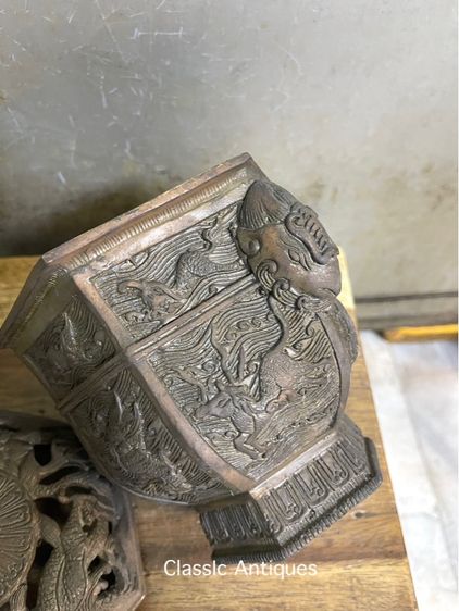 กระถาง กำยาน มังกร หกเหลี่ยม ทองเหลือง สะสม รูปที่ 14