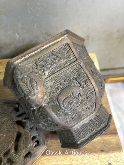 กระถาง กำยาน มังกร หกเหลี่ยม ทองเหลือง สะสม รูปที่ 13