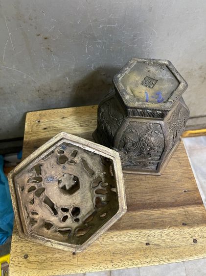 กระถาง กำยาน มังกร หกเหลี่ยม ทองเหลือง สะสม รูปที่ 11