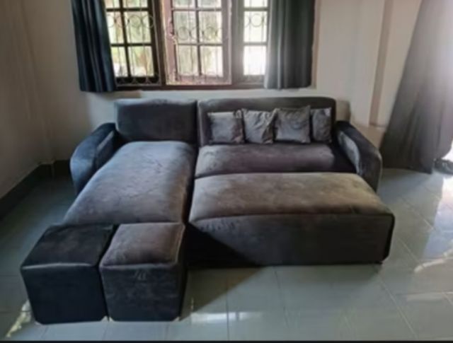 โซฟาทรงL  มีที่วางเท้า ผ้าฮอนแลน ส่งฟรี ปลายทาง