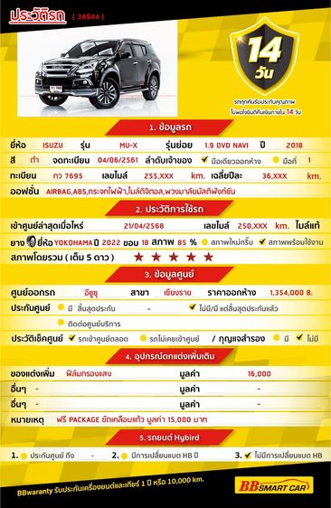 Isuzu MU-X 2018 1.9 Utility-car ดีเซล ไม่ติดแก๊ส เกียร์อัตโนมัติ ดำ รูปที่ 2