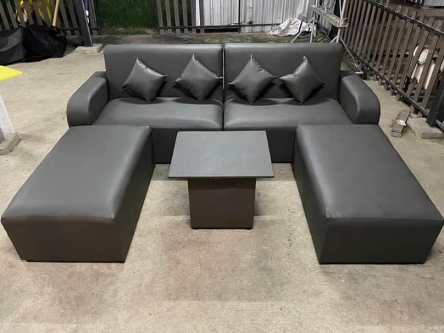 หลากสี หนัง 4 ที่นั่ง โซฟาทรง U  โต๊ะกลาง