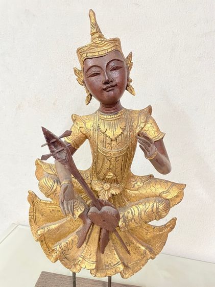 ไม้แกะสลัก เทวดาเล่นซอ มีปิดทอง รูปที่ 2