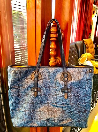 CELINE Tote Bag PVC สีน้ำเงิน Auth  กระเป๋าถือ Céline Tote Bag ผ้าลินินเคลือบสีน้ำเงินกรมท่า รับประกันของแท้ รูปที่ 5