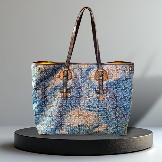 CELINE Tote Bag PVC สีน้ำเงิน Auth  กระเป๋าถือ Céline Tote Bag ผ้าลินินเคลือบสีน้ำเงินกรมท่า รับประกันของแท้