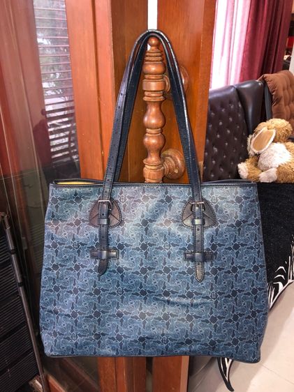 CELINE Tote Bag PVC สีน้ำเงิน Auth  กระเป๋าถือ Céline Tote Bag ผ้าลินินเคลือบสีน้ำเงินกรมท่า รับประกันของแท้ รูปที่ 6