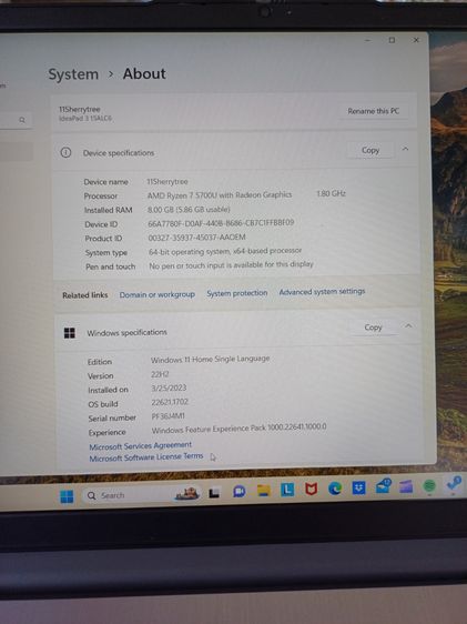 ขายโน๊ตบุ๊คเลโนโว Notebook Lenovo IdeaPad1 Ryzen 7 5700U Ram 8GB จอ 15.6 การ์ดจอแยก AMD ที่ชาร์จ กระเป๋า สภาพสวย เล่นเกมออนไลน์  สนใจคุยได้ค รูปที่ 9