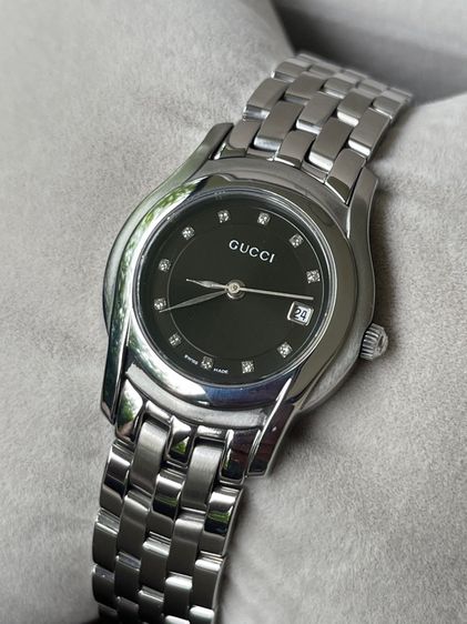 ดำ GUCCI Round face Watches 5500L Quartz Black Dial Women's SS