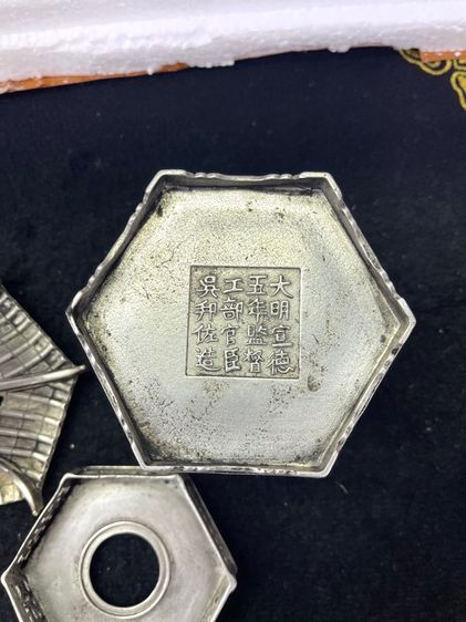 กระถางกำยาน เก๋งจีน หกเหลี่ยม กะไหล่เงิน สะสม รูปที่ 4