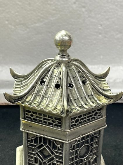 กระถางกำยาน เก๋งจีน หกเหลี่ยม กะไหล่เงิน สะสม รูปที่ 5