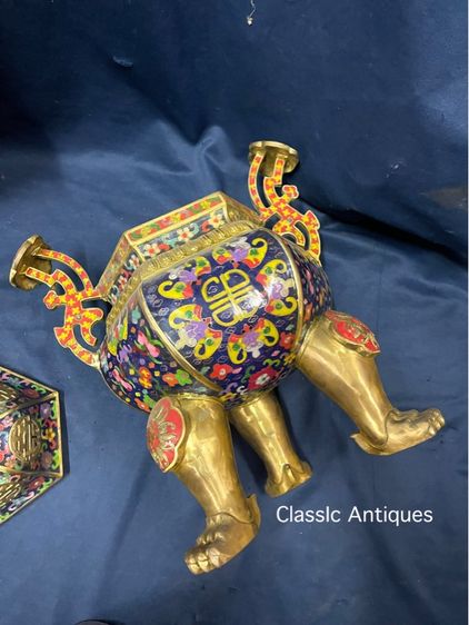 กระถางกำยาน หกเหลี่ยม ทองเหลืองถมปัด ใบใหญ่สะสม B1 รูปที่ 13