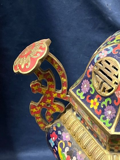 กระถางกำยาน หกเหลี่ยม ทองเหลืองถมปัด ใบใหญ่สะสม B1 รูปที่ 11